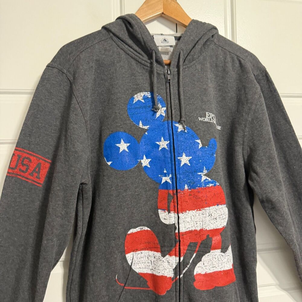 Disney Parks Epcot World Showcase Mickey Mouse American Flag Zip Hoodie Med - Picture 4 of 9